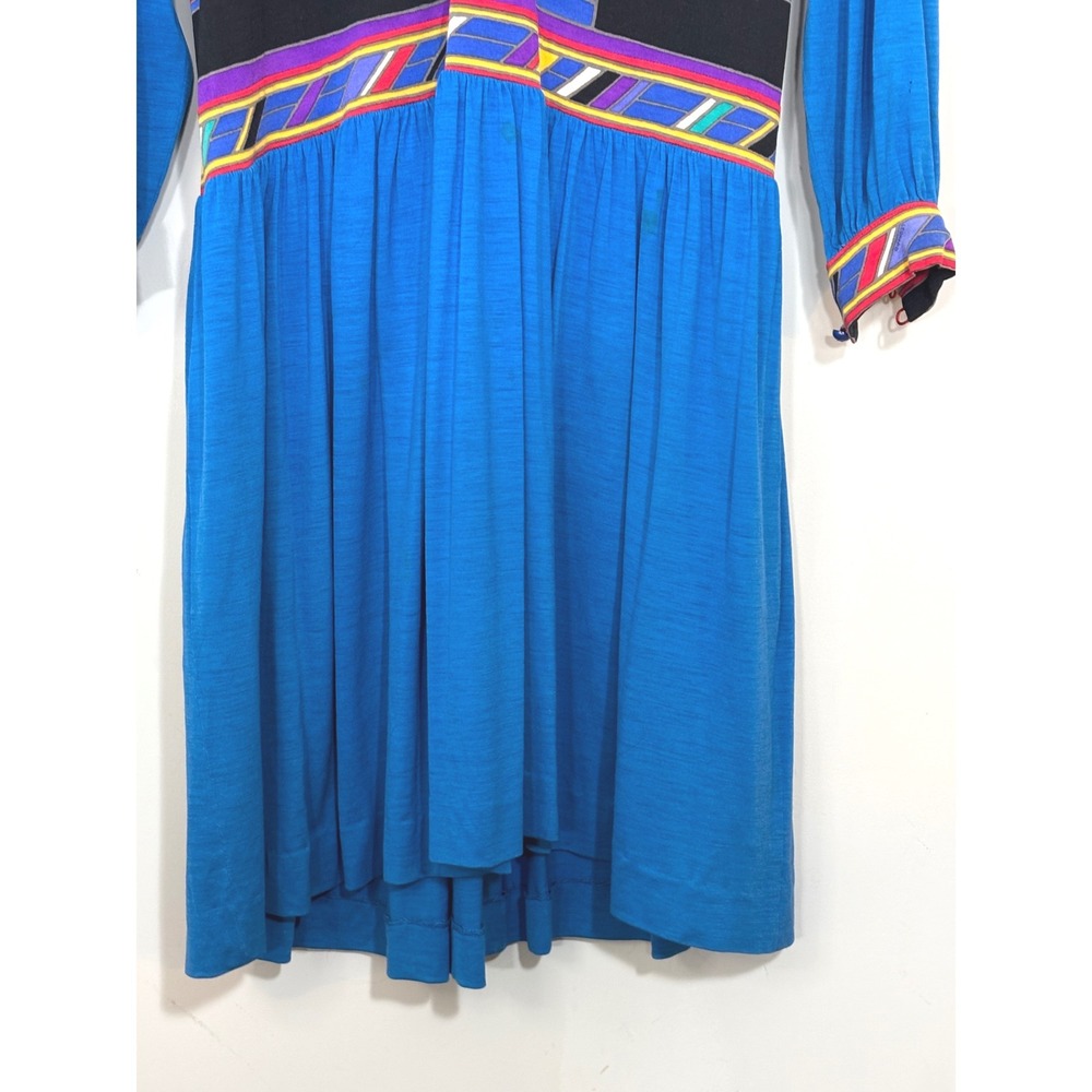 Studio Leonard Paris Vintage Blue Geometric Abstract Print Drop Waist Dress - Picture 16 of 16
